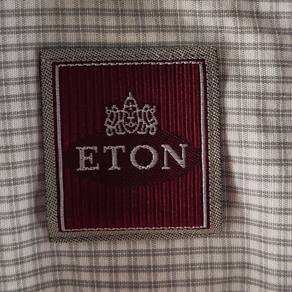 Eton Size 15 Button Up Shirt Long Sleeve Cotton Designer French Cuff Gray Check - Picture 10 of 16